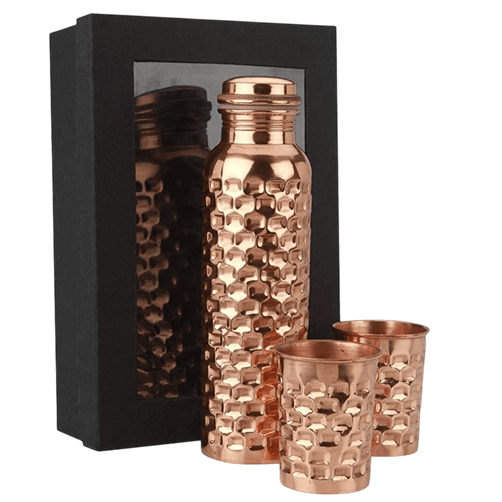 COPPER BOTTLE & GLASS SET WITH BOX